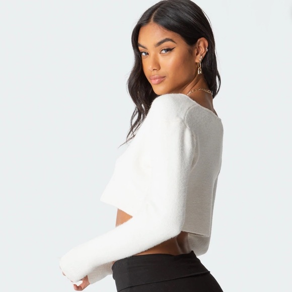 Cropped cardigan sweater long sleeve white - Picture 5 of 5